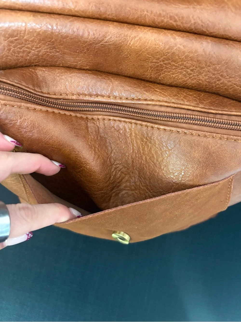 Leather/Suede Backpack Purse in Cognac Brown